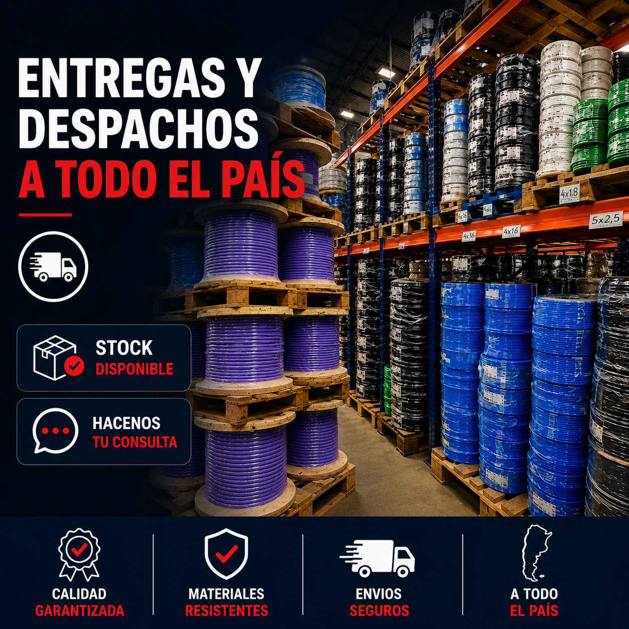 Conductores eléctricos y maquinaria industrial roja en la fábrica DYAMPLAST